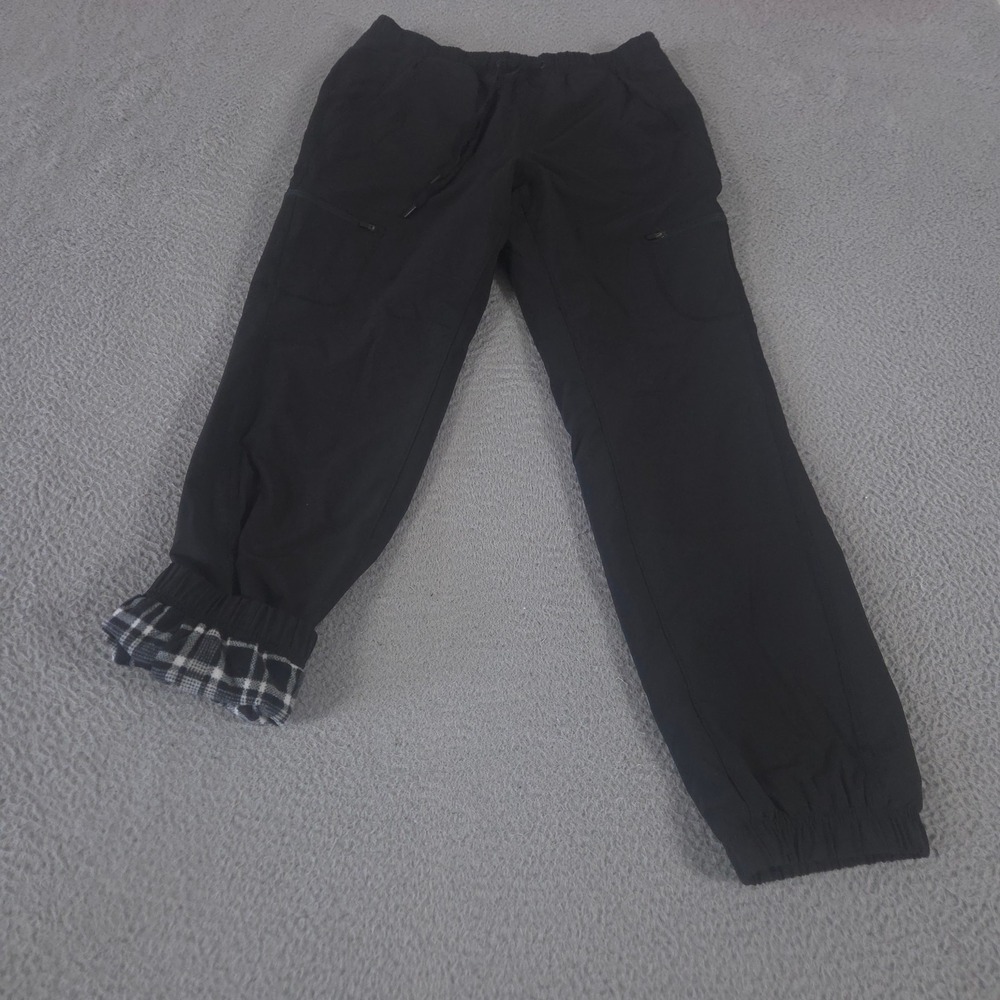 Eddie‎ Bauer Pants Womens 6 Black Polar Fleece-Lined Jogger Plaid Warm Outdoor